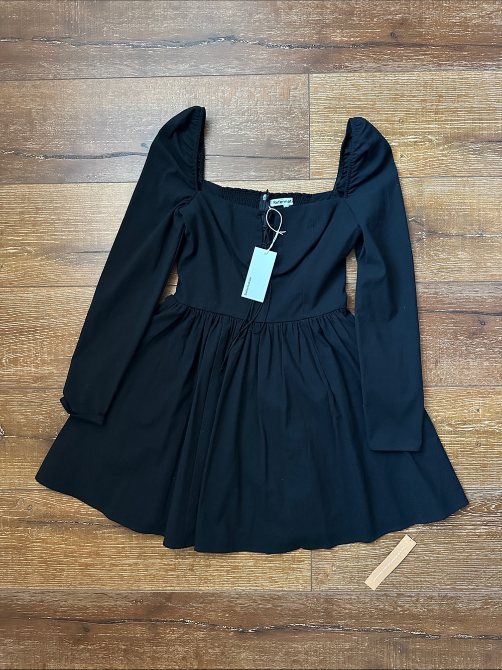 Reformation Black Long-Sleeve Square-Neck Mini Dress